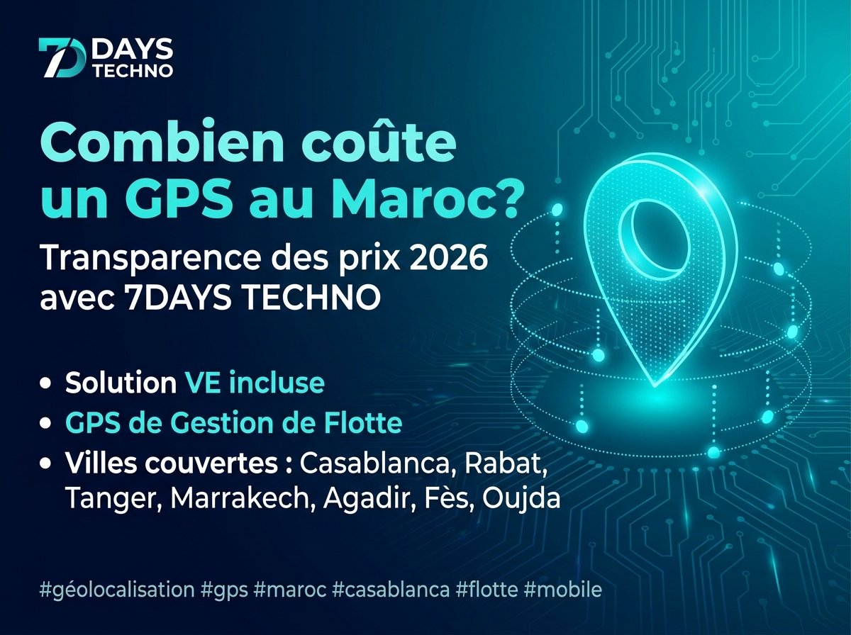 Tableau de bord de la plateforme GPS Mobdial sur écran avec carte du Maroc — 7DAYS TECHNO