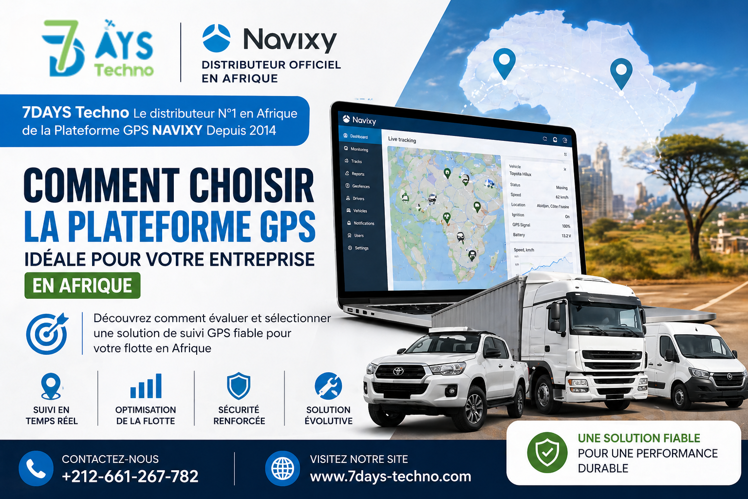 Carte d'Afrique illustrant la connectivité GPS pour la gestion de flotte