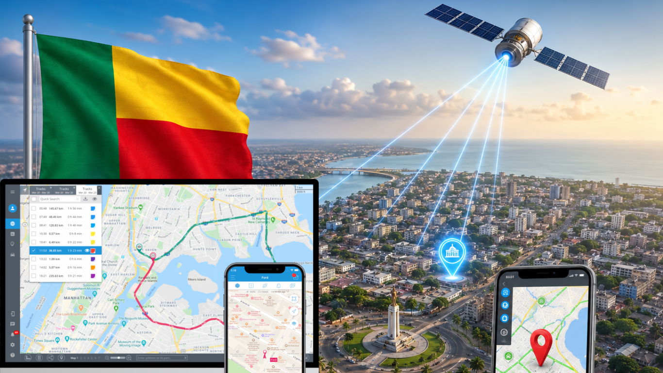Tableau de bord de geolocalisation GPS d'une flotte d'entreprise au Benin