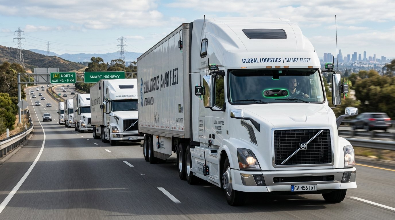 Camion logistique équipé de capteurs IoT et de GPS sur route africaine