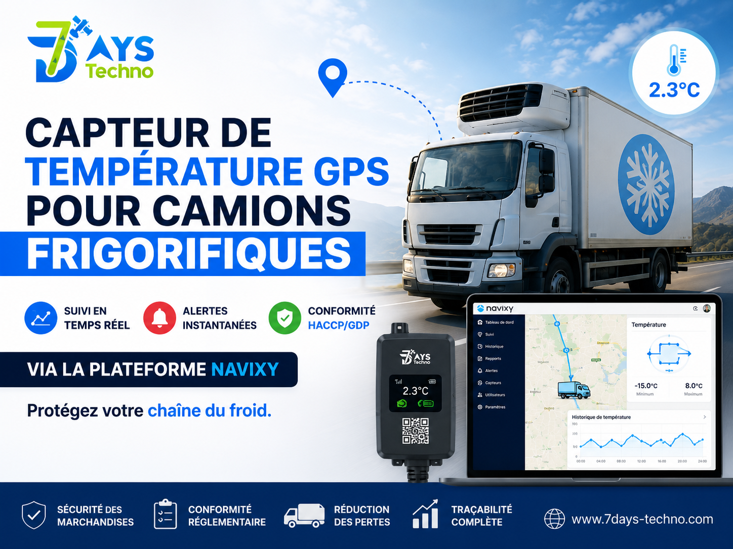 Capteur De Temperature GPS Pour Camions Frigorifiques Navixy 7days Techno Gps Maroc - 7DAYS TECHNO