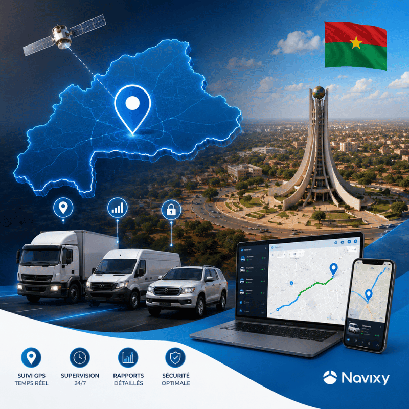 Geolocalisation GPS Burkina Faso — plateforme Navixy web et mobile